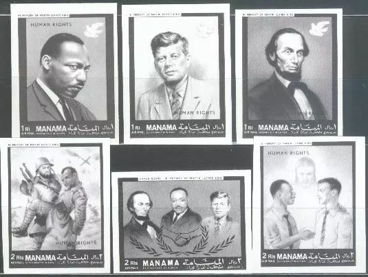 Manama 1968 ** Mi.99/104 B Luther King JFK Kennedy Lincoln Soldaten