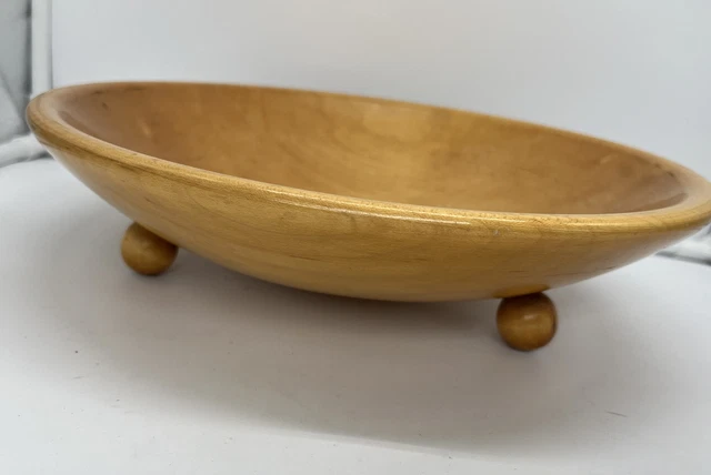 Parrish Wood Bowl 11” Round- High Gloss Lacquered W/ Feet Vintage MCM 2