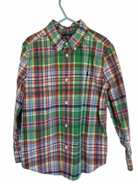 EUC Ralph Lauren Boys LS Plaid Button Down Cotton Collared Dress Shirt Top 7