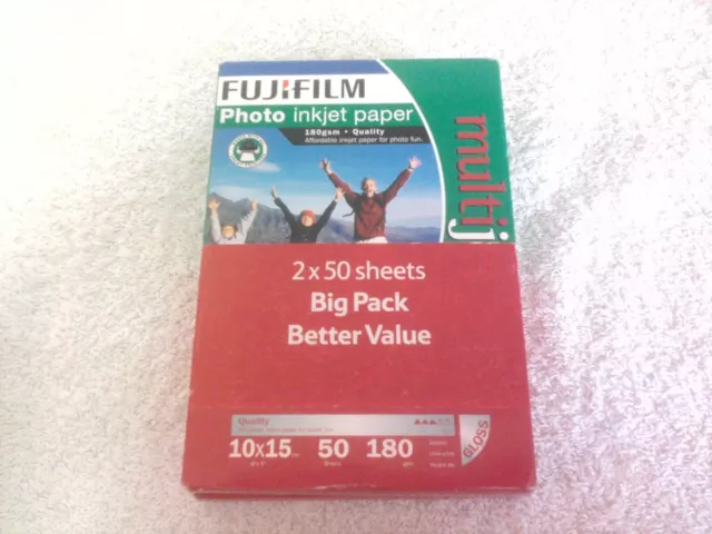 Fujifilm Multi Jet Foto Tintenstrahl Papier Glanz x2 Packungen (100 Blatt) 6"" x 4"" 180 gsm