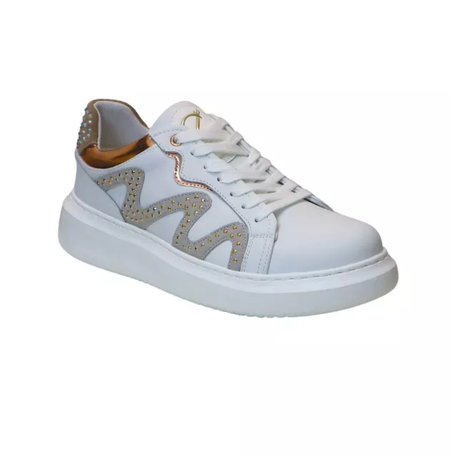 CafèNoir Chaussures Femme Basket Cuir C1DE1012 W083 Blanc Pêche Été 2024