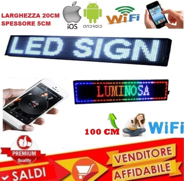 Tabella Rgb Insegna Luminosa A Led Wifi Scritta Personalizzata Usb Scorrevole