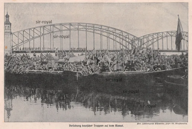Verladung Deutscher Truppen auf dem Fluss Memel - 1WK Militär - 1915 ~21x14cm