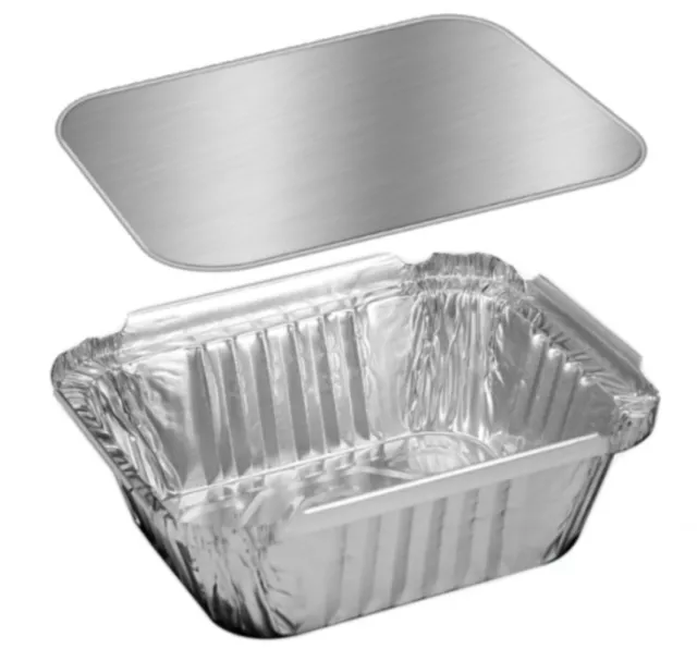 Pactogo 1 lb. Oblong Aluminum Foil Take-Out Pan w/Board Lid - Disposable Tins