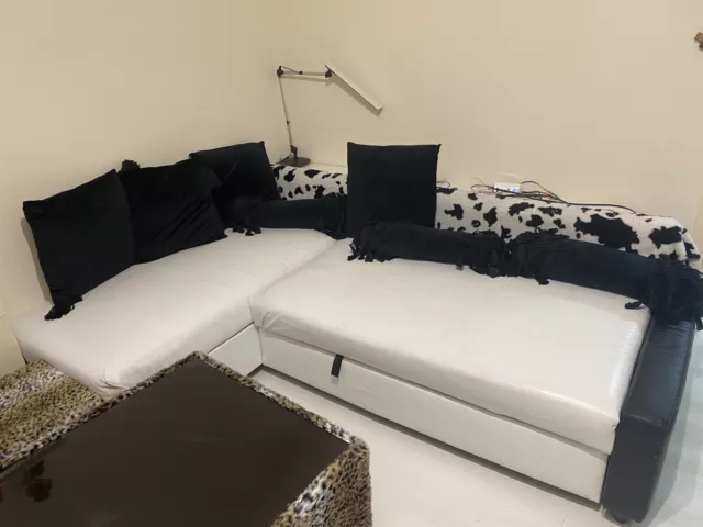 IKEA FRIHETEN Corner Sofa Bed with Storage in White And Black  Please Read