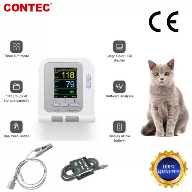 Animal Digital Blood Pressure Monitor SPO2 NIBP Cats/Dogs + SPO2 Tongue Probe US