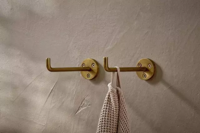 Set of 2 Long Aniko Wall Hooks, Gold Brass Metal Towel Hat Hanging Decor, Nkuku