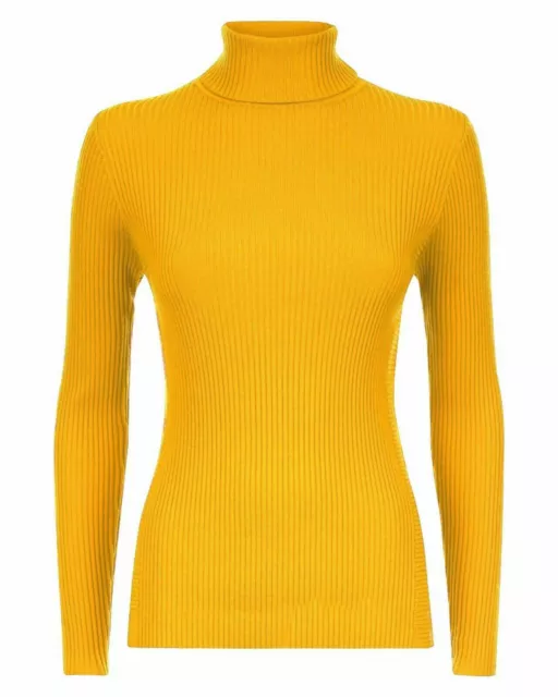 Womens Ladies Skinny Ribbed Polo Turtle High Roll Neck Long Sleeve Top Uk 8-26