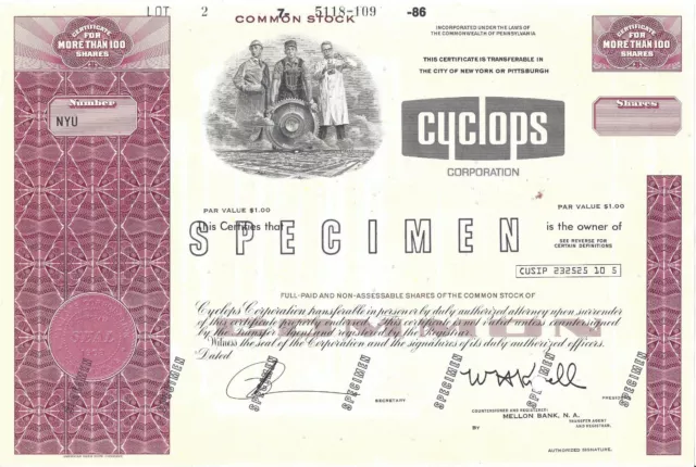 Cyclope Corporation Abn " Spécimen " Commune Stock Certificat