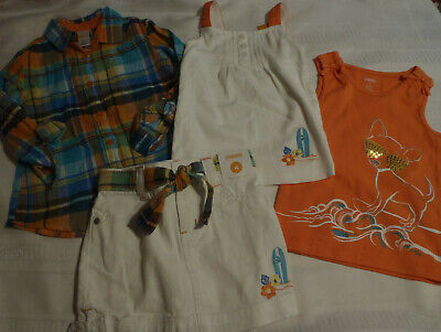 GYMBOREE Girls Size 4 Tropical Bloom Skort Plaid White Orange Shirts Outfit NWT