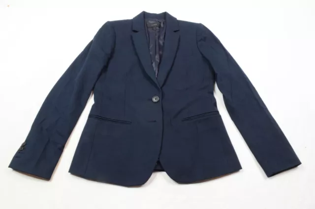 J.Crew Thompson Blazer Womens 2 Navy Blue Bi-Stretch Cotton Long Sleeve 2-Button