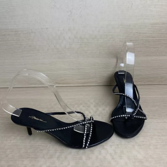 3.1 Phillip Lim “Kiddie” Black Leather Open Toe Crystal Embellished Sandals, 39