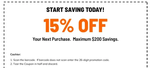 Home Depot 15% off IN STORE USE ONLY Coupon good till 9/30/23