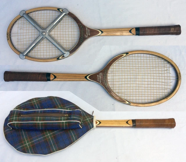 Raquette De Tennis En Bois Ancienne Etoile Jaguar Avec Housse - Vintage UK