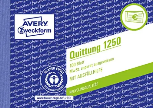 AVERY Zweckform Quittung M.Mwst A6 Rc 100Bl ACC NEW