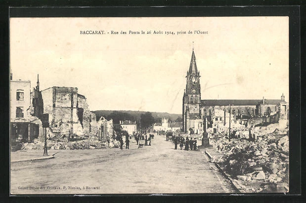 CPA Baccarat, Rue des Ponts 1914, Taking from the West 1914