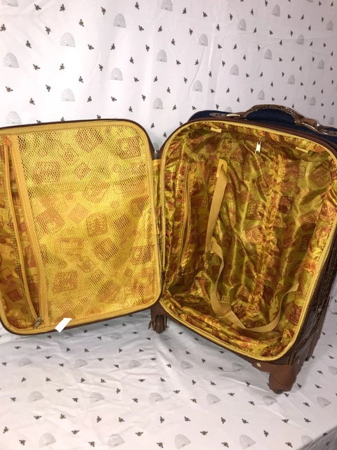 Samantha Brown Spinner Suitcase Luggage brown leather and blue Softside fabric  3