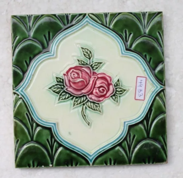 Vintage Tile Art Nouveau Majolica Pink Flower Design Architecture Tile Nh4433