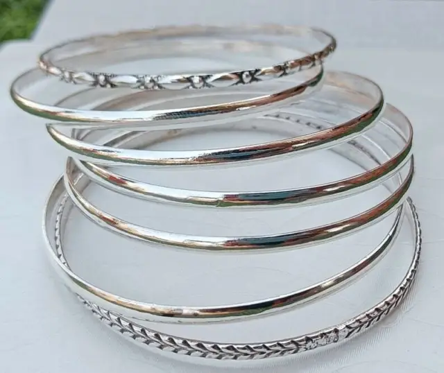 Beautiful Silver Bangle Solid 925 Sterling Silver Handmade Set Of 7 Bangles