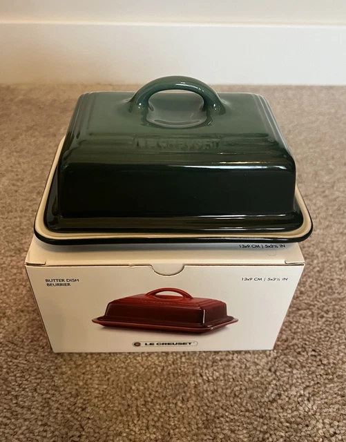 "Le Creuset European Wide 2 palillos plato mantequilla alcachofa gres verde 5""x3,5"""