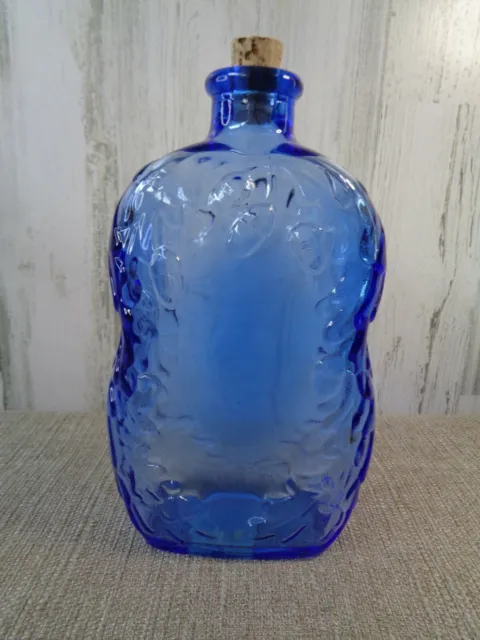 Libbey Cobalt Blue Glass Embossed Bottle Acorns Leaves Country Vase 8.5" Fall