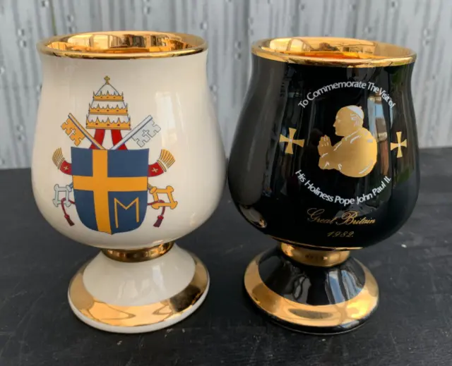 2 Prinknash Goblets to Commemorate the Visit of Pope John Paul II in 1982
