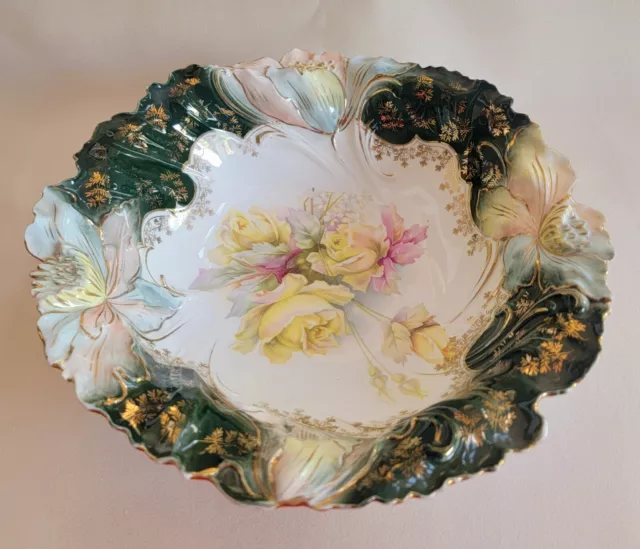 Antique RS Prussia Porcelain Bowl  Flowers Decoration 10"   . 59