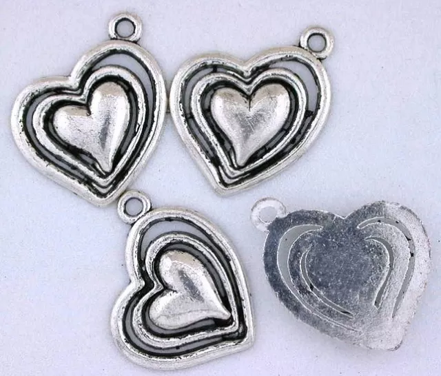 Eight  Pewter Silverplated Leadfree Floating Heart Pendant Focal