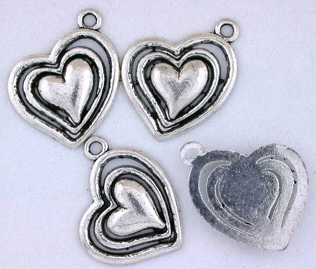 Eight  Pewter Silverplated Leadfree Floating Heart Pendant Focal