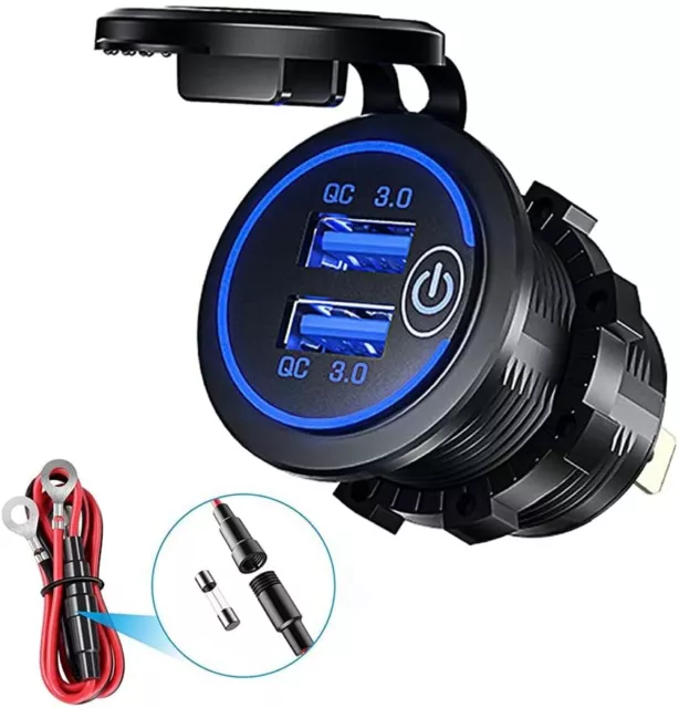 YGL 12V/24V Chargeur Double USB/QC3.0 pour Moto étanche Prise USB (WaterProof)