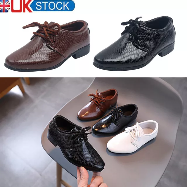 Boys Toddler Smart Leather Shoes Kids Wedding Party Formal School Shoes Size UK