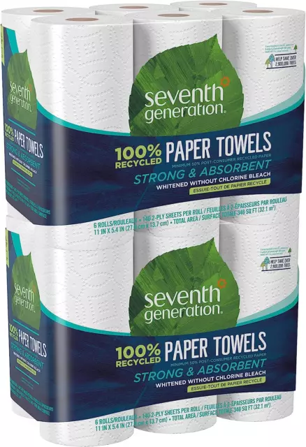 Seventh Generation Paper Towels 100% Recycled Paper 2-Ply 6 Roll 6 Count