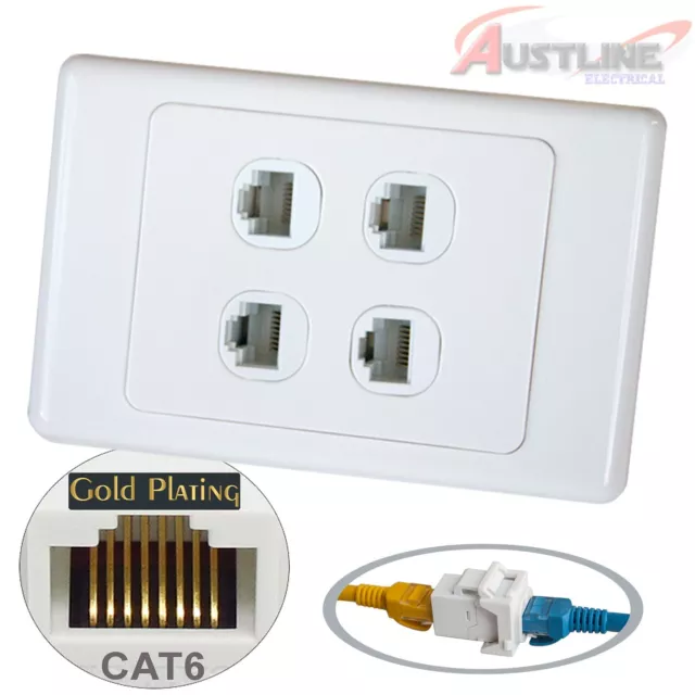 4 Gang RJ45 Cat6 Network LAN Coupler F/F Wall Plate Clipsal Style 4 port cw4c6ff