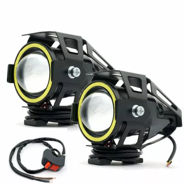 FARI SUPPLEMENTARI MOTO faretti led U7 switch OMAGGIO IP68 angel eye BIANCO  125w EUR 79,99 - PicClick IT