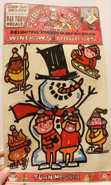 Vintage 1970's Old Stock Sealed CHRISTMAS KIDS Delightful Stained Glass Scenes