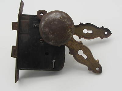 Vintage Metal Door Knobs With Mortise Lock Uses Skelton Key & Back Plates