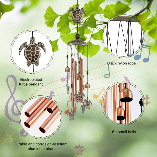 Turtle Windchimes Bronze Metal Tube Wind Chimes Memorial Sea Hanging Wind Bell ✍
