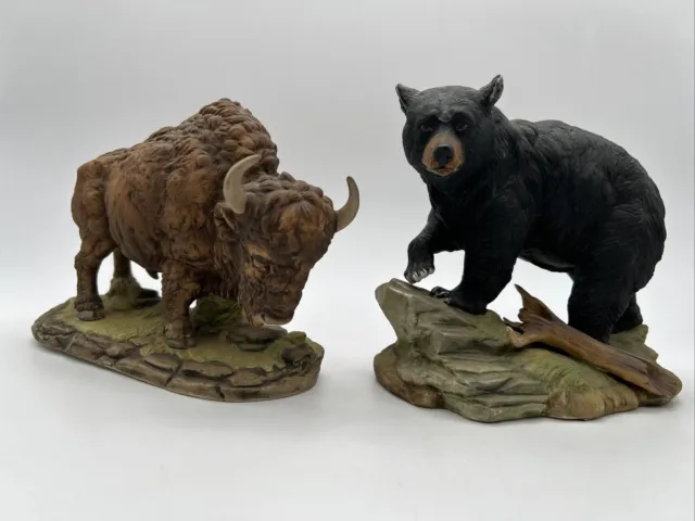 Buffalo  & Black Bear Sculpture- Andrea by Sadek - Figurine Porcelain ~ lot of 2