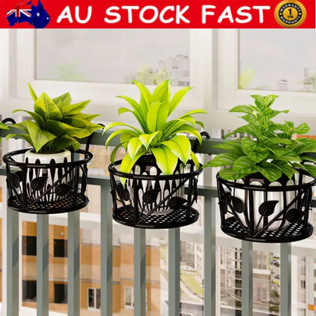 Metal Hanging Plant Pot Stand Holder Outdoor Garden Balcony Wall Flower Planter