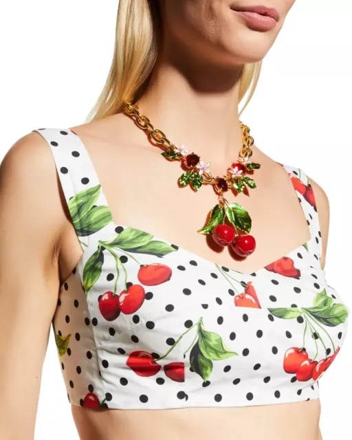 Dolce&Gabbana Polka-Dot Cherry-Print Bustier Top Size IT 52