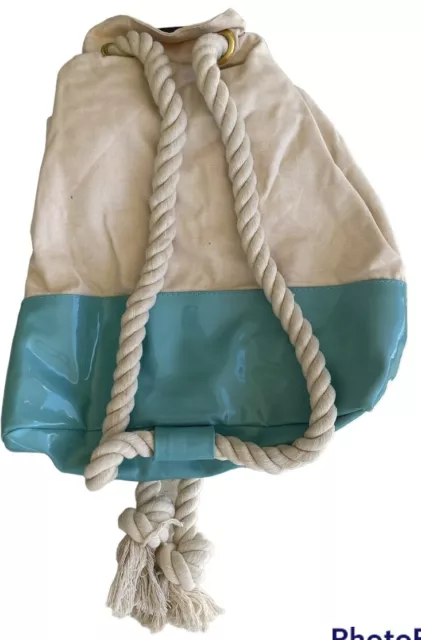 Seafolly Rope Tote Bag With Internal Zipper & Pockets In Teal & Nude 2