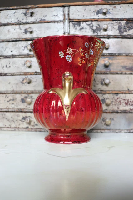 Vase Crown Devon 'Fieldings' Red Lustreware. Hand Painted Rot Lüster Handgemalt 2