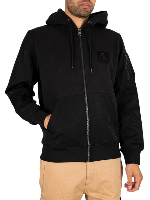 Calvin Klein Jeans Uomo Felpa con cappuccio e zip Box Mix Media, Nero