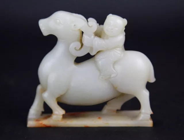 antique style Chinese nephrite hetian Jade Carving ram boy qing dynasty