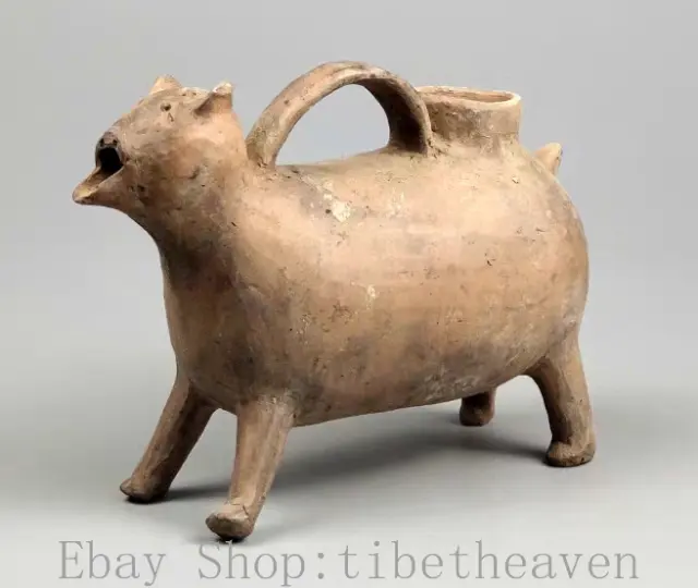 9.2“ Old China Dawenkou Culture Red Pottery Dynasty 4 Leg Beast Kettle Pot