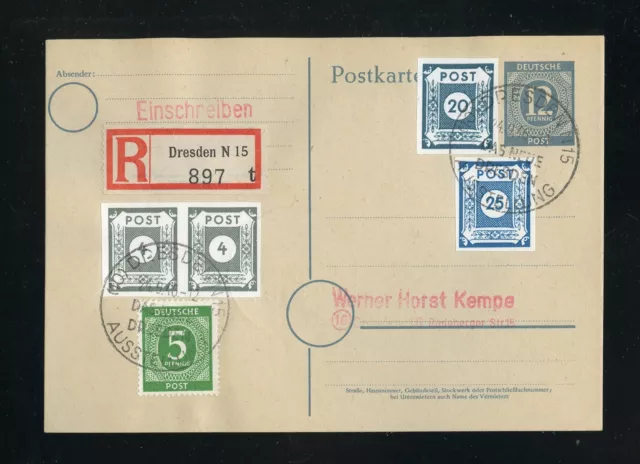 SBZ Nr.48Ac u.a. KEMPE-R-GANZSACHE SST DRESDEN 24.9.1946 !!! (960507)