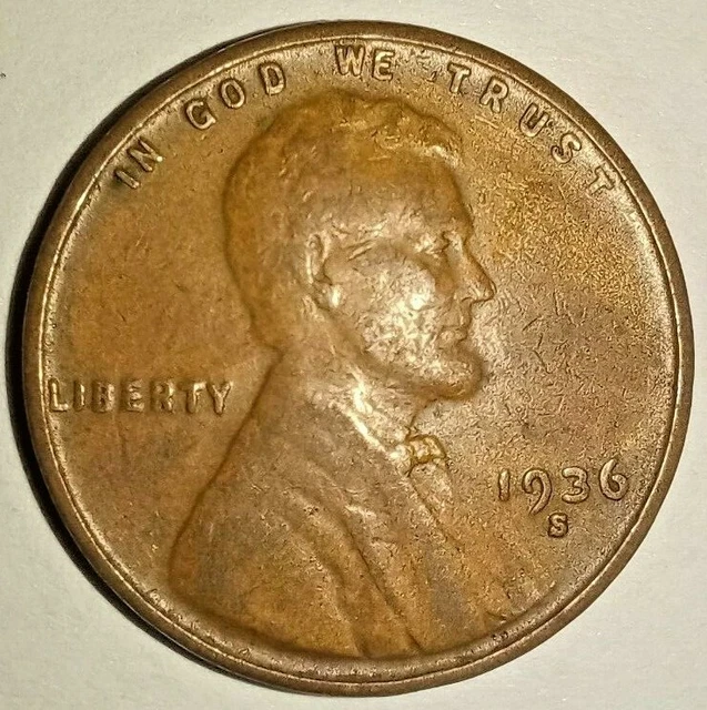 1936 S Usa Lincoln Head Penny - Small Cent - Us One Cent Coin - Wheat 1936-S