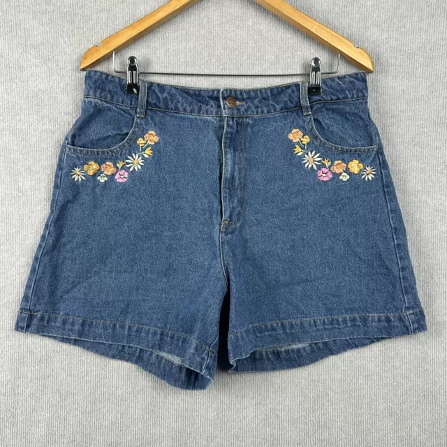 Princess Highway Shorts Womens 16 W32xL5 Blue Denim Embroidered Organic Cotton