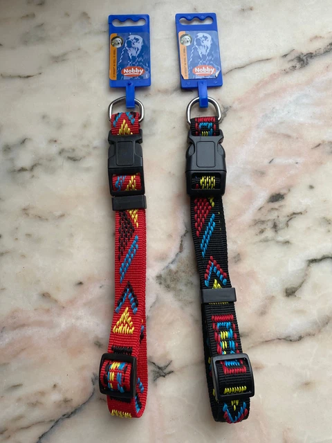 2 Halsband Nylon für Hunde von NOBBY - ROT + SCHWARZ - Indianer Style - 50 - 65