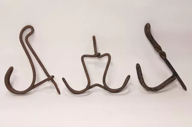 3 Vintage Wire Screw-In Wall / Ceiling Coat Hook Hangers Diy Project Hardware